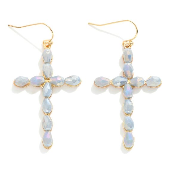 One Blessed Nana Jewelry - NWT BOUTIQUE  Beautiful Gray Faceted Bead Cross Drop Earrings